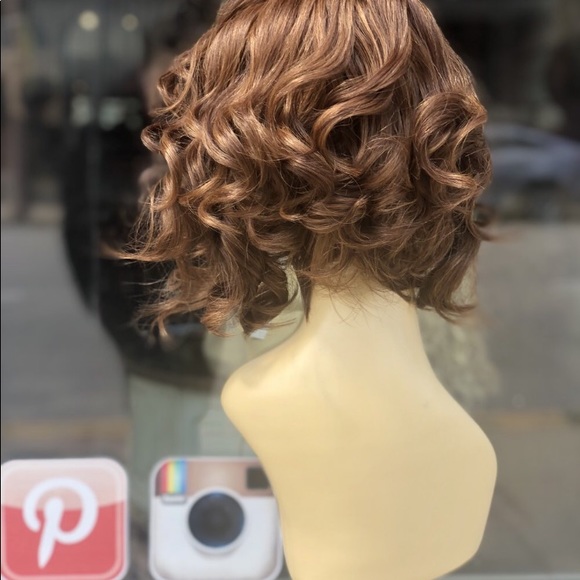 Asymmetrical bob lace  wig copper brown main image 4